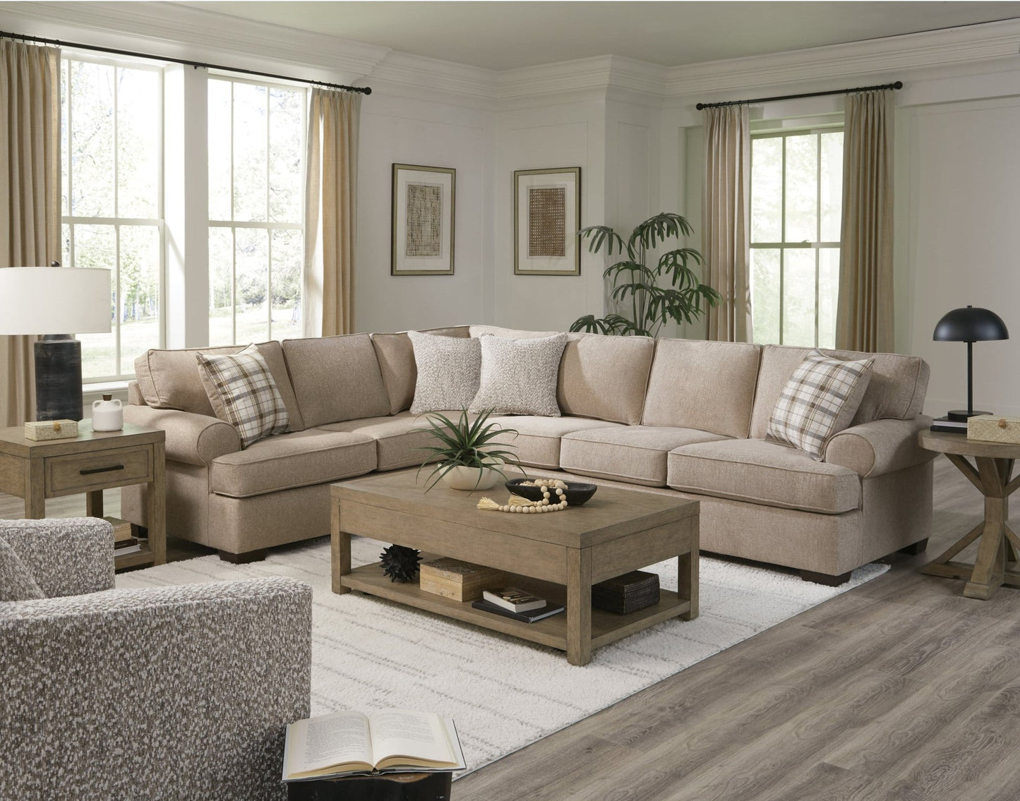 Oatmeal Transitional Rolled Arm Sectional