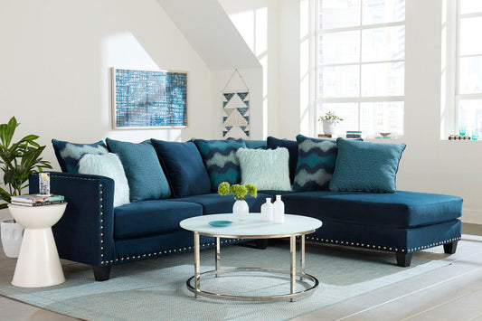 Silver Trim Jet Blue Chaise Sectional