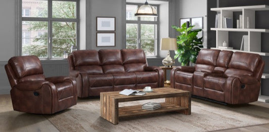 Cognac Brown  USB Reclining Sofa and Glide/Reclining Loveseat