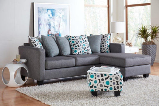 Silver and Teal Chaise Sofa