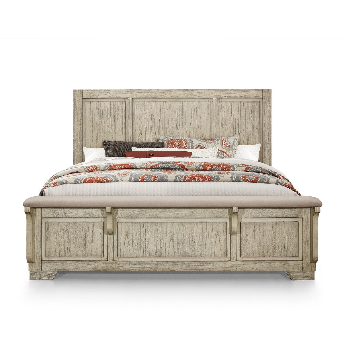 Ashland Rustic White Bench Footboard Queen Bedroom Set