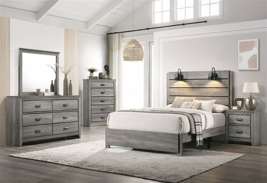 Shiplap Gray Lighted Queen Size Bedroom Set