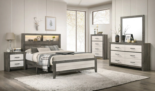 Brown and Cream LED Bookcase Queen Bedroom Set