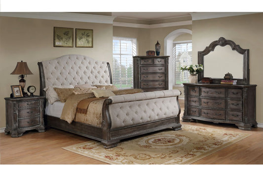 Upholstered Gray Sleigh Queen Bedroom Set
